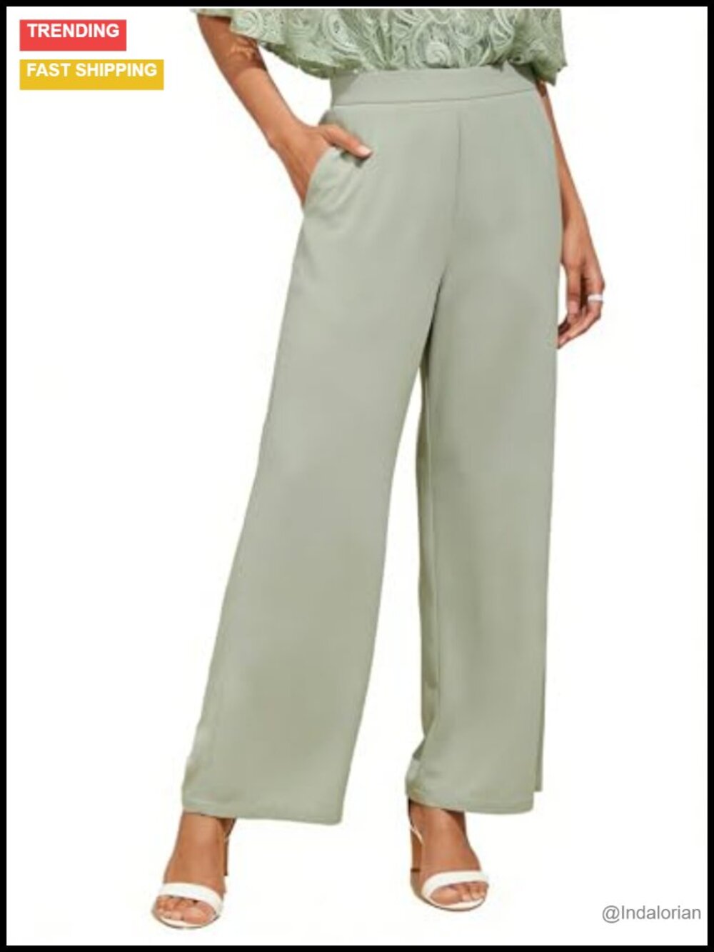 Wide Leg Palazzo Pants Chiffon Dressy Casual Trouser with Pockets
